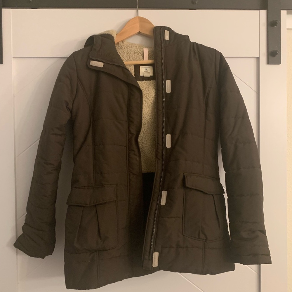 Lands End Grow-A-Longs Kids Chocolate Brown Sz L 14 Sherpa Lined Hood w pockets